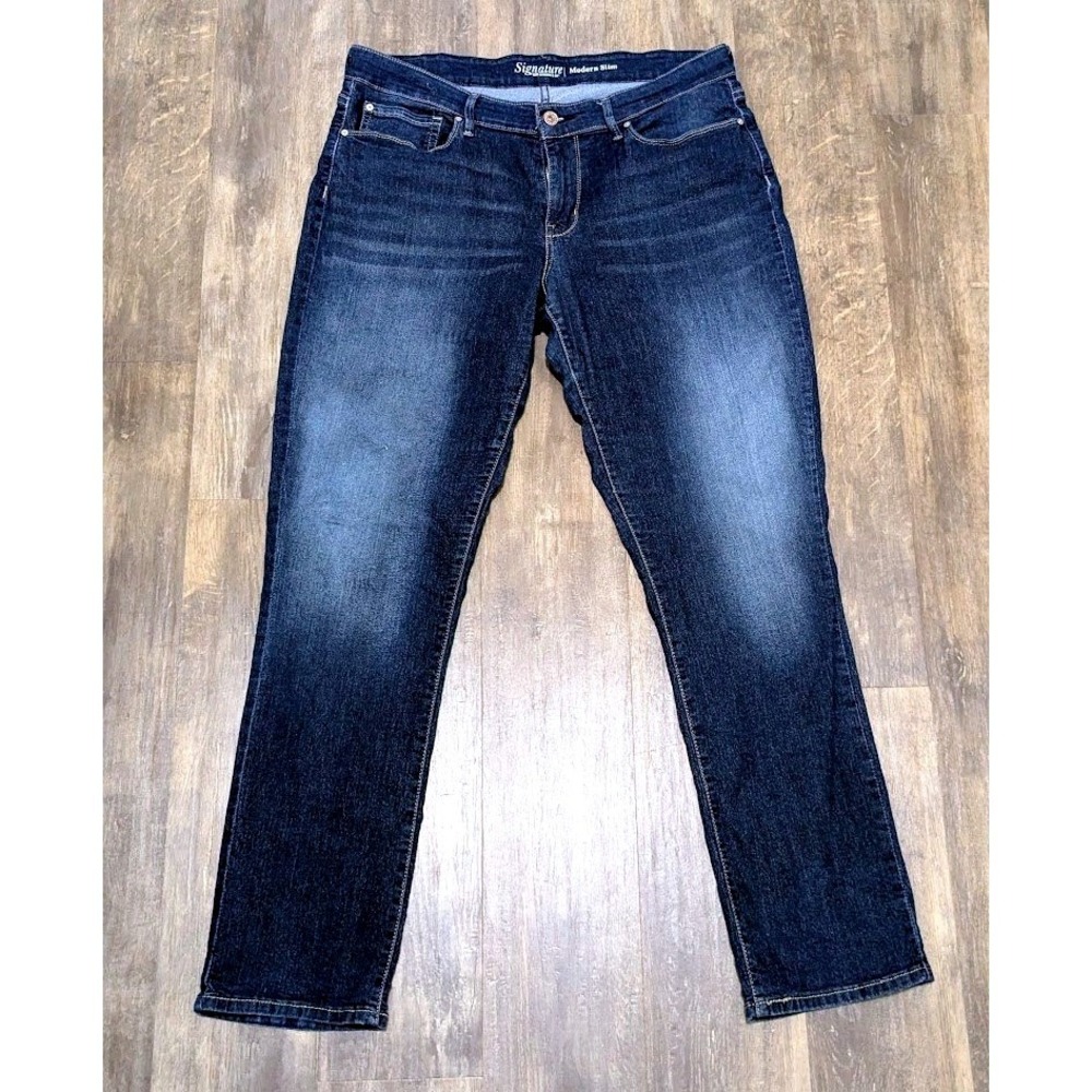 Signature by Levi Strauss & Co Womens Modern Slim Dark Wash Blue Jeans 16L 33x34